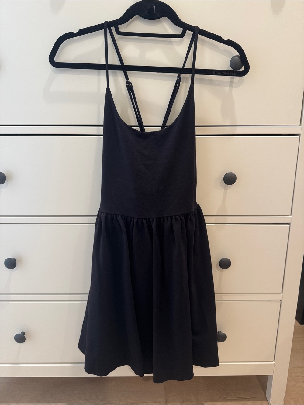 Guess Black Spaghetti Strap Cross Back Lace Up Skater Flare Mini Dress Size 4